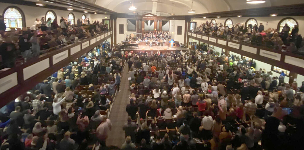 A snapshot from what many are calling a revival at Asbury University, before the gathering outgrew the chapel.